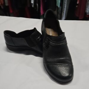 Clarks Black Leather Slip-On Shoes